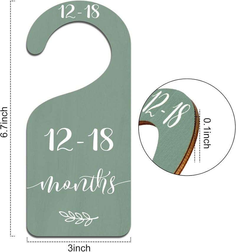 Whaline 7Pcs Green Wooden Baby Closet Size Dividers with Green Velvet Bag Newborn to 24 Month Thicken Infant Wardrobe Hanger Organizers for Home Nursery Supplies - Image 2